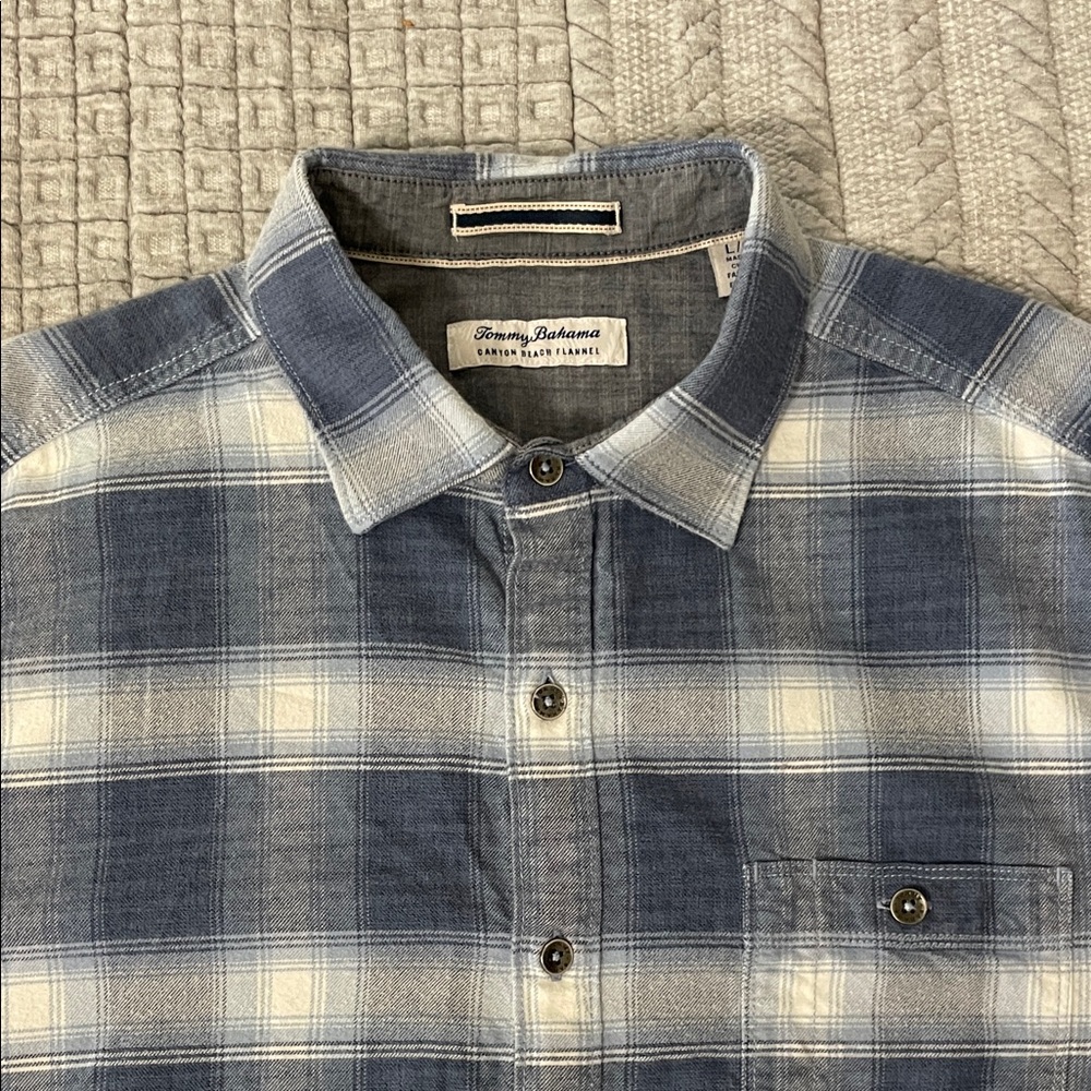 Tommy Bahama Canyon Beach Flannel Blue, Gray and White Plaid Men's Flannel Shirt